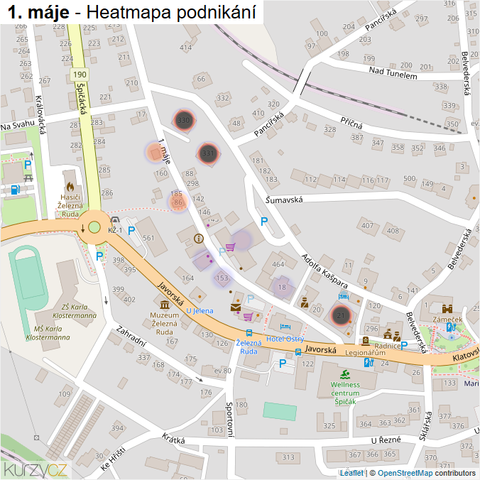 Mapa 1. máje - Firmy v ulici.