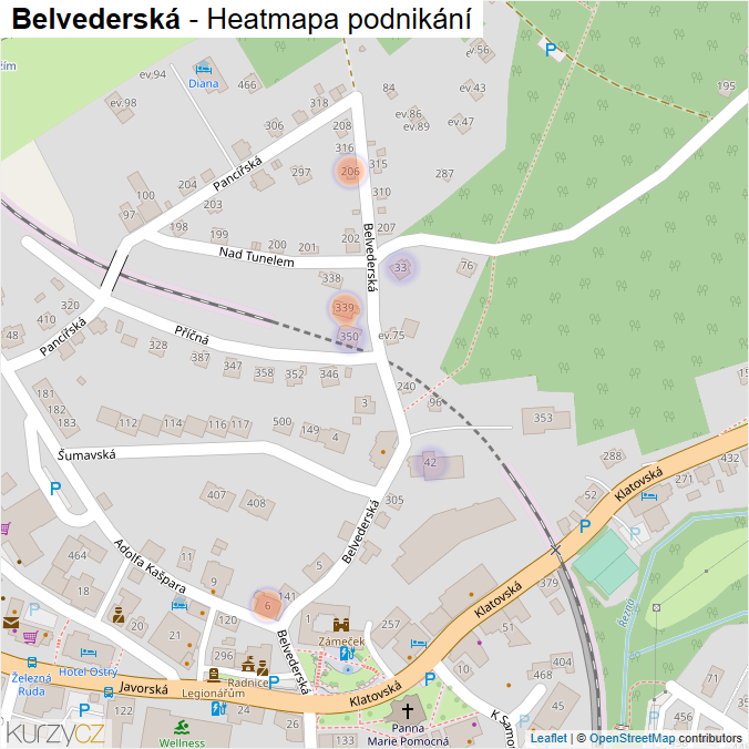 Mapa Belvederská - Firmy v ulici.