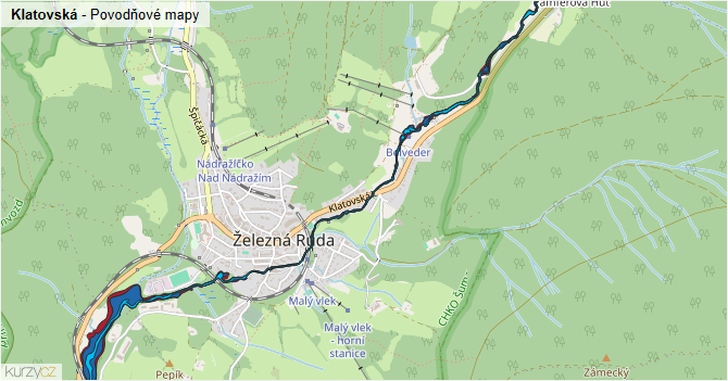 Klatovská - záplavové mapy stoleté vody