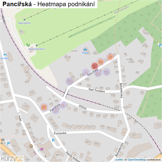 Mapa Pancířská - Firmy v ulici.