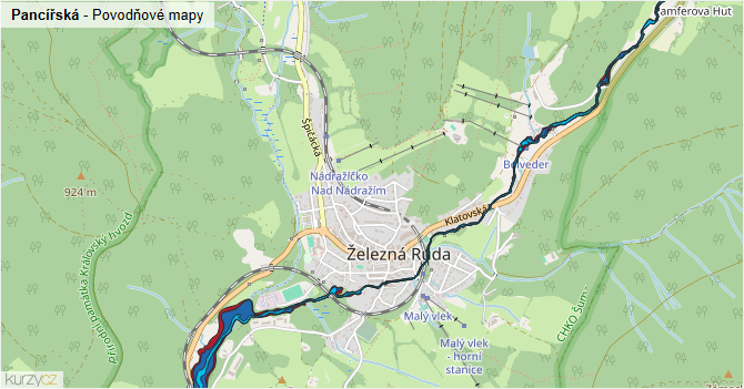 Pancířská - záplavové mapy stoleté vody