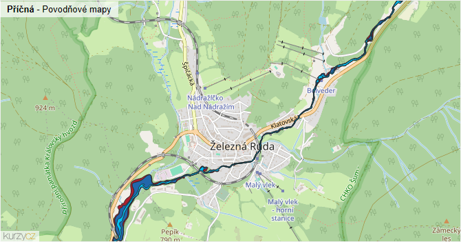 Příčná - záplavové mapy stoleté vody