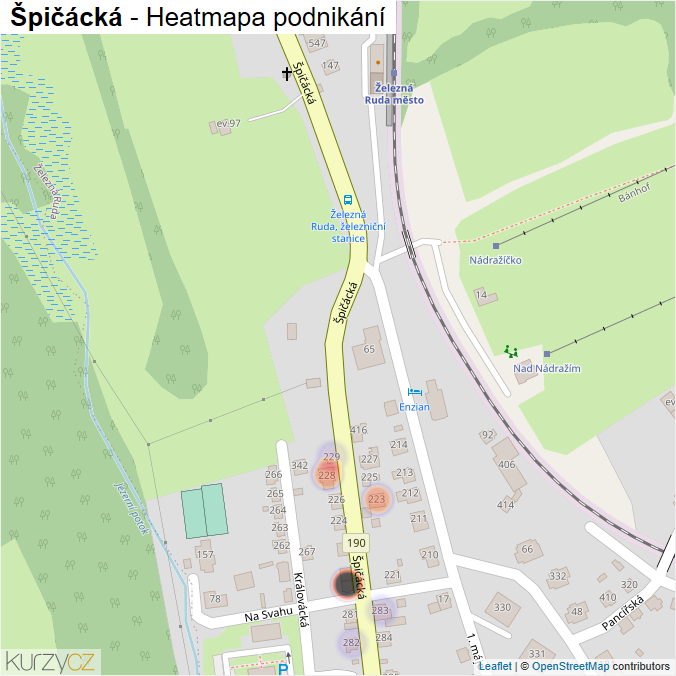 Mapa Špičácká - Firmy v ulici.