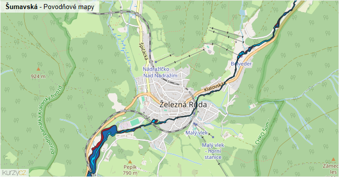 Šumavská - záplavové mapy stoleté vody