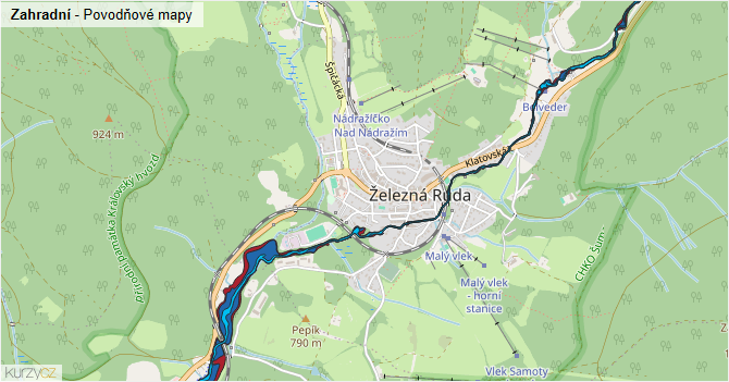 Zahradní - záplavové mapy stoleté vody