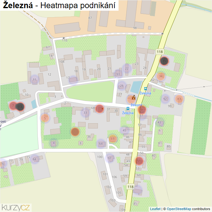 Mapa Železná - Firmy v části obce.