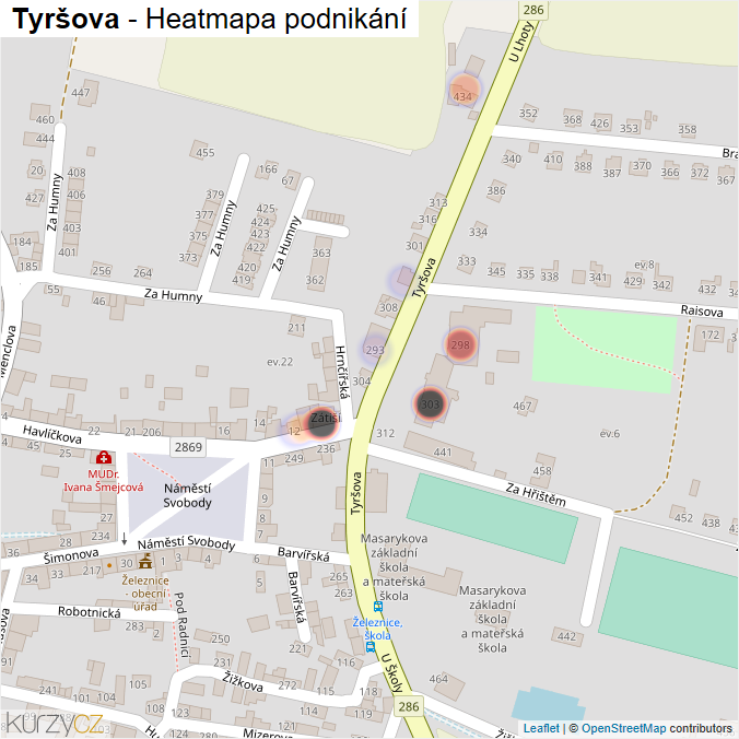 Mapa Tyršova - Firmy v ulici.