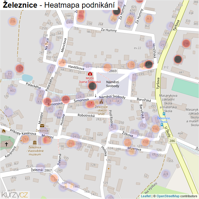 Mapa Železnice - Firmy v části obce.