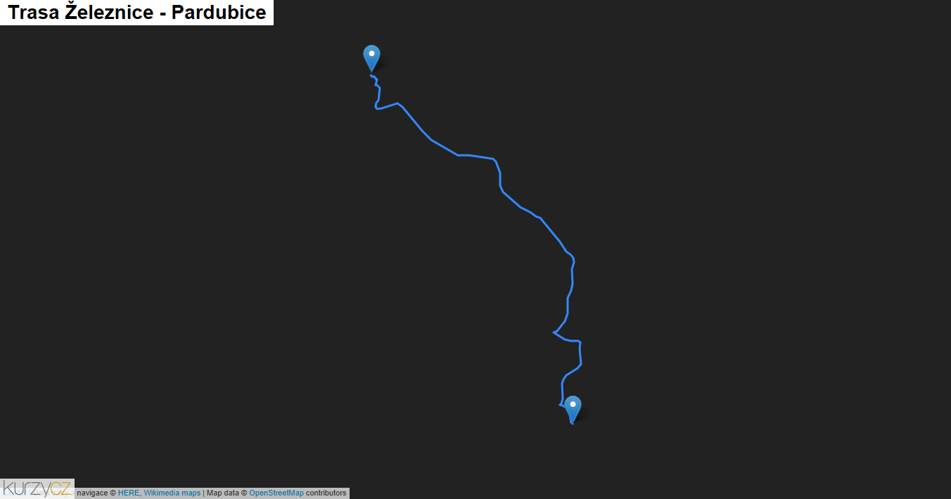 Železnice-Pardubice, mapa trasy