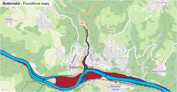 Betlémská - záplavové mapy stoleté vody