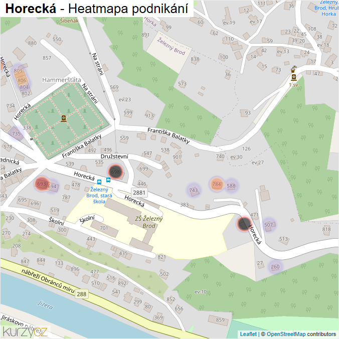 Mapa Horecká - Firmy v ulici.