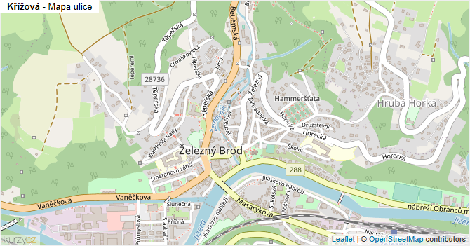 Křížová - mapa ulice