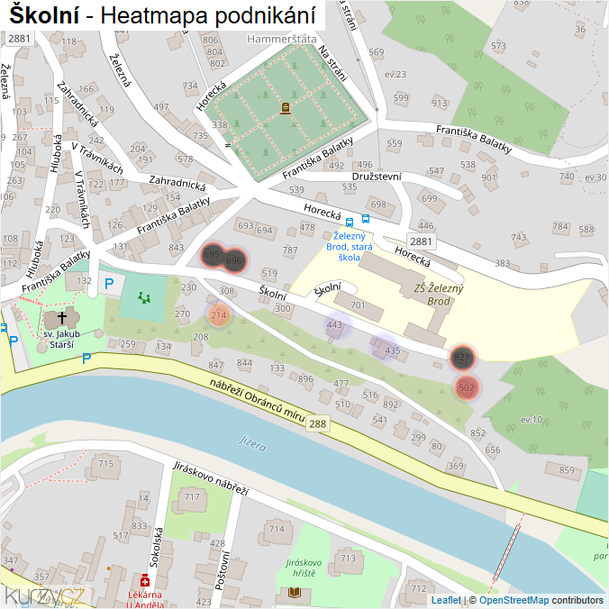 Mapa Školní - Firmy v ulici.