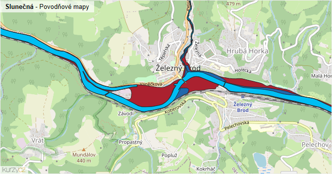 Slunečná - záplavové mapy stoleté vody