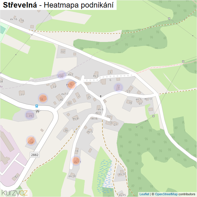 Mapa Střevelná - Firmy v části obce.