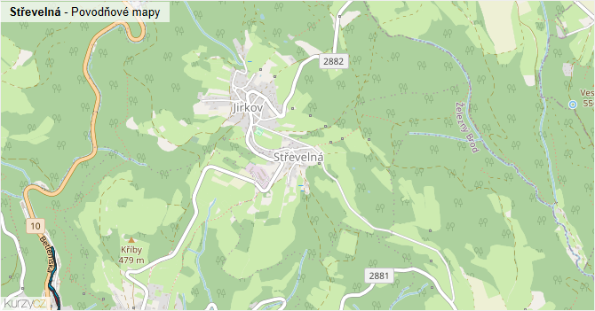 Střevelná - záplavové mapy stoleté vody