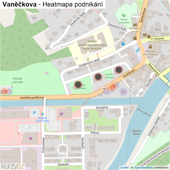 Mapa Vaněčkova - Firmy v ulici.