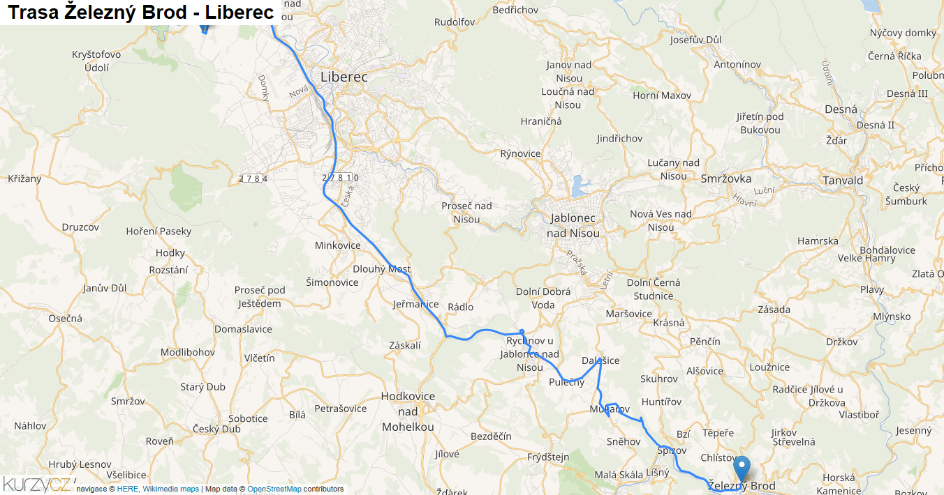 Železný Brod-Liberec, mapa trasy
