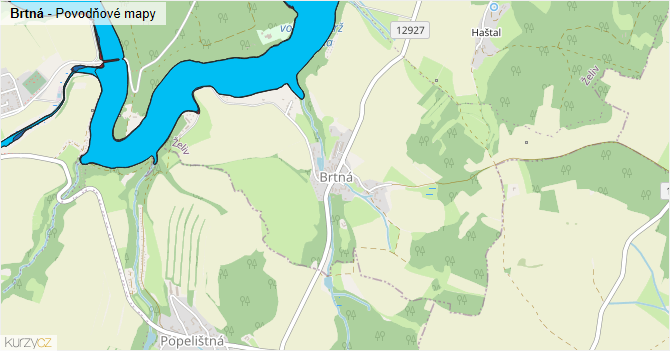 Brtná - záplavové mapy stoleté vody