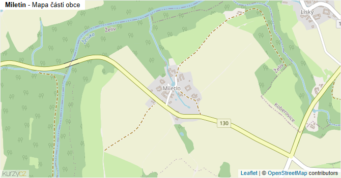 Miletín - mapa části obce