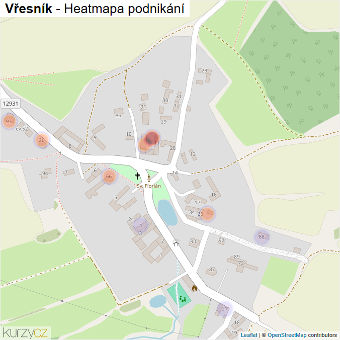 Mapa Vřesník - Firmy v části obce.