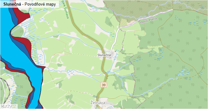 Slunečná - záplavové mapy stoleté vody