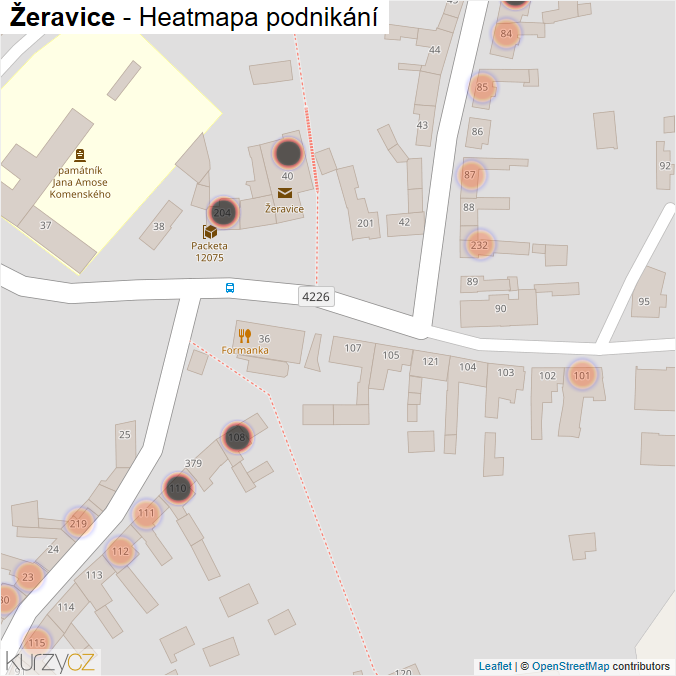 Mapa Žeravice - Firmy v obci.