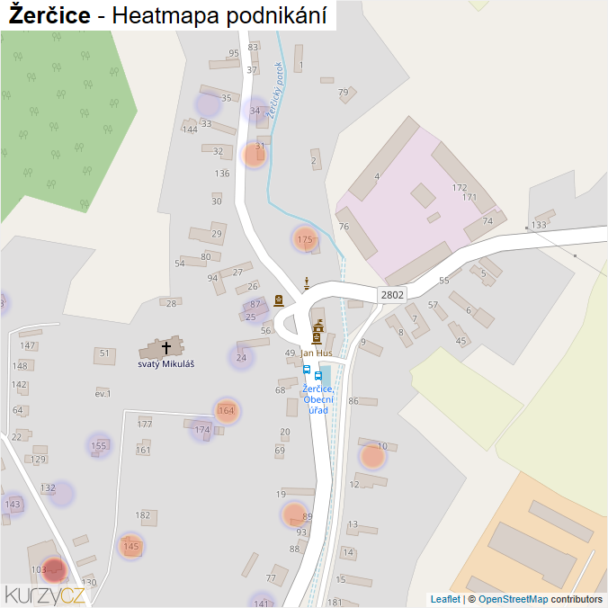 Mapa Žerčice - Firmy v části obce.