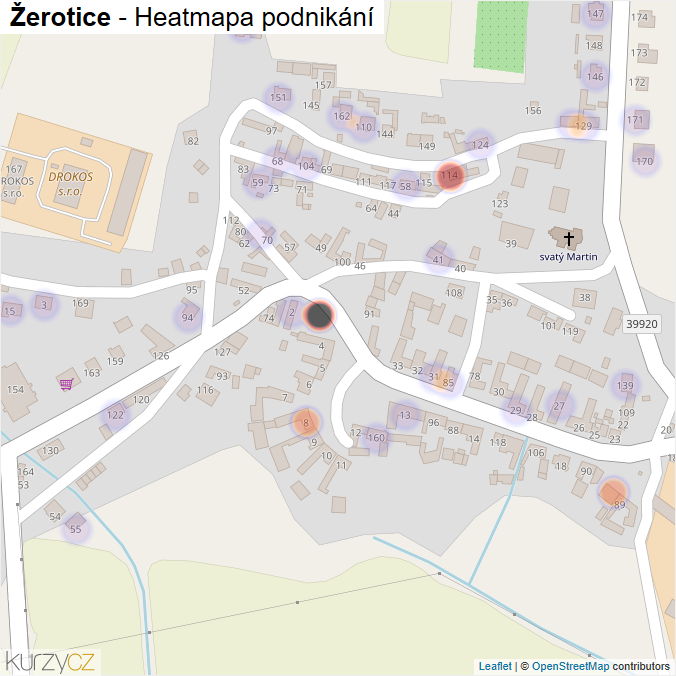 Mapa Žerotice - Firmy v části obce.