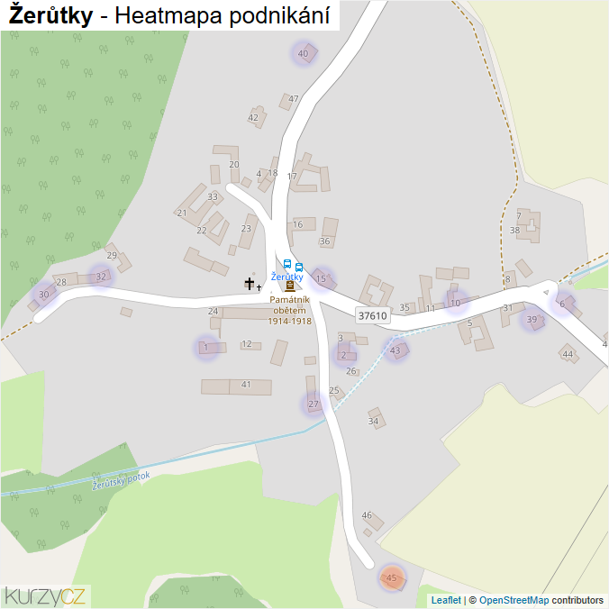 Mapa Žerůtky - Firmy v části obce.