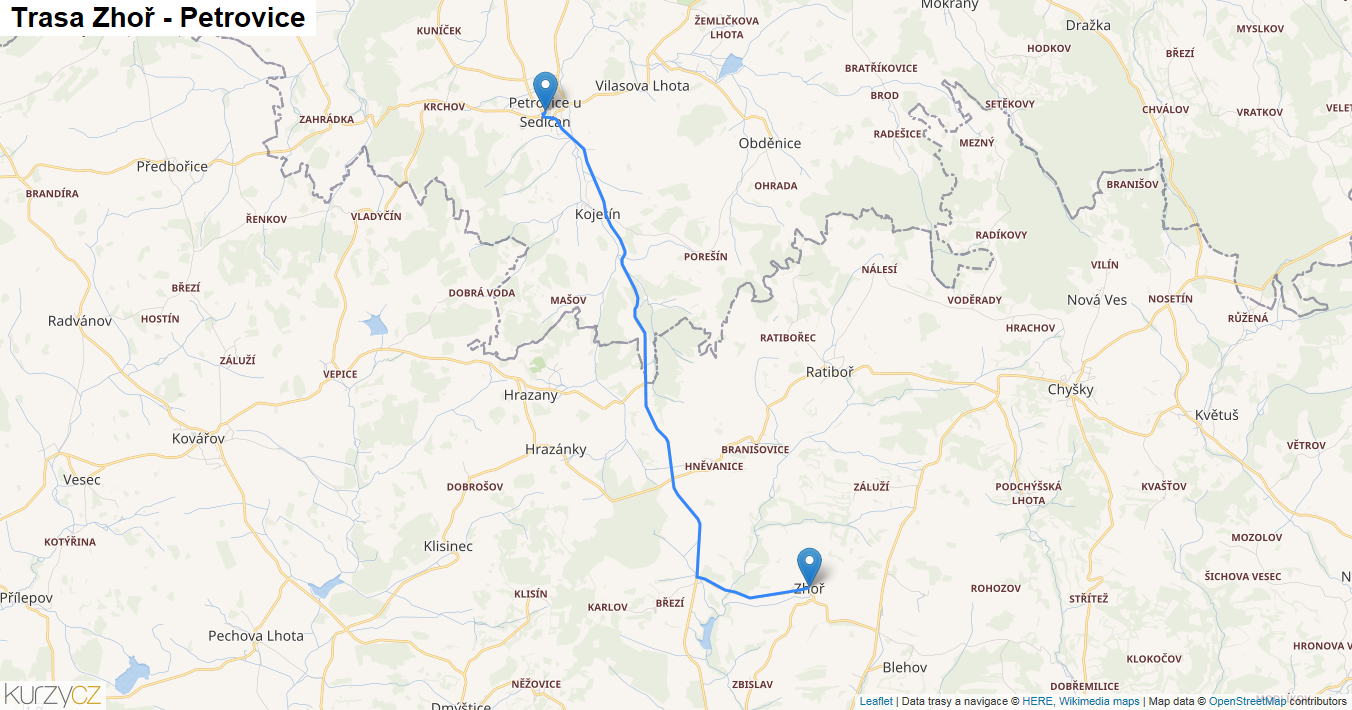 Zhoř-Petrovice, mapa trasy