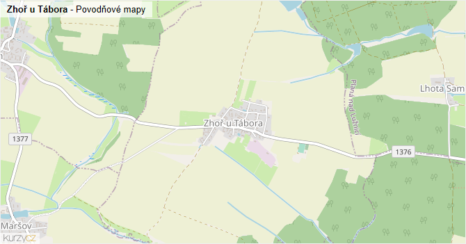 Zhoř u Tábora - záplavové mapy stoleté vody