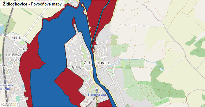 Židlochovice - záplavové mapy stoleté vody