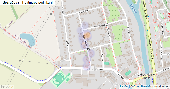 Bezručova - mapa podnikání