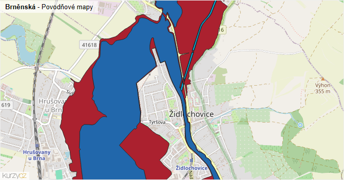 Brněnská - záplavové mapy stoleté vody