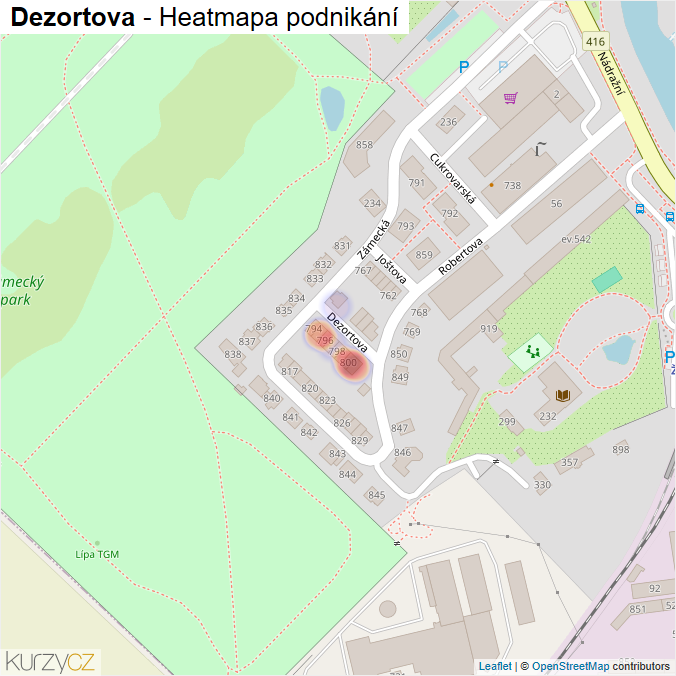 Mapa Dezortova - Firmy v ulici.