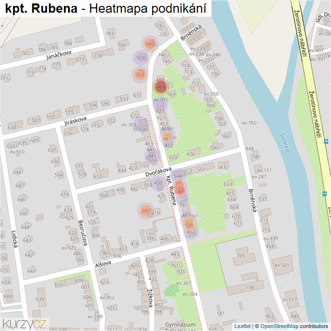 Mapa kpt. Rubena - Firmy v ulici.