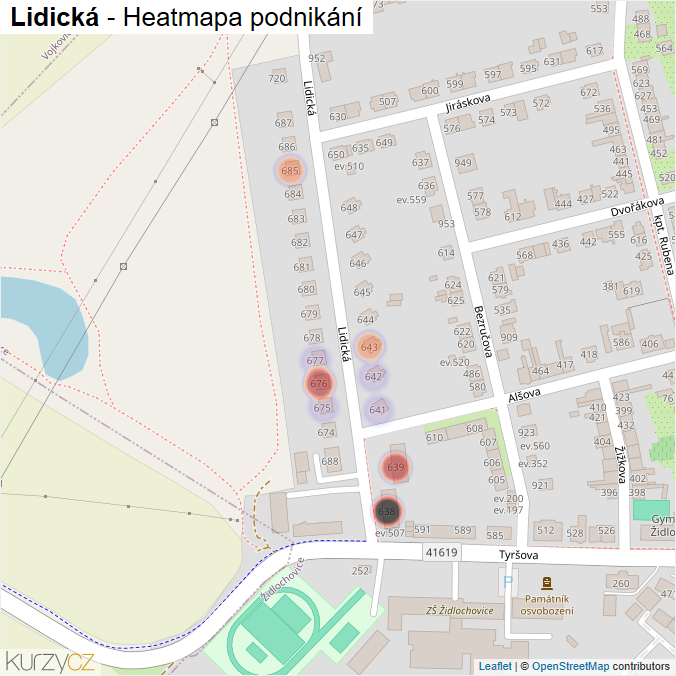 Mapa Lidická - Firmy v ulici.
