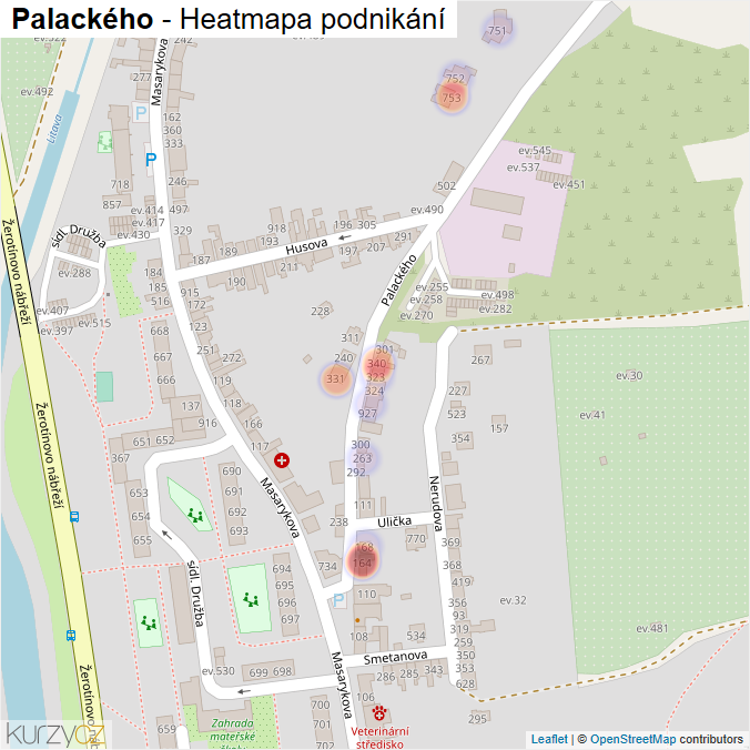 Mapa Palackého - Firmy v ulici.