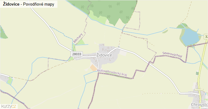 Židovice - záplavové mapy stoleté vody