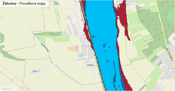 Židovice - záplavové mapy stoleté vody