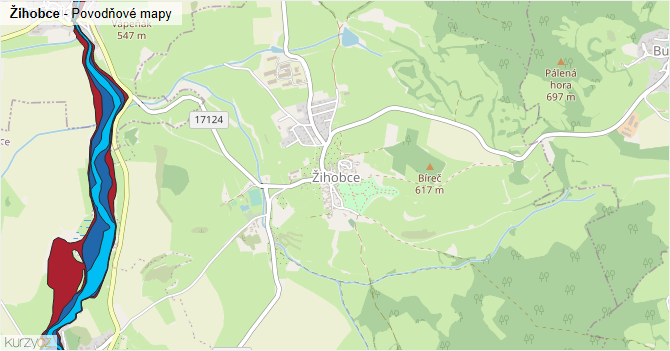 Žihobce - záplavové mapy stoleté vody