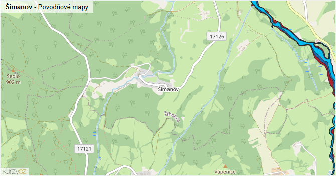 Šimanov - záplavové mapy stoleté vody
