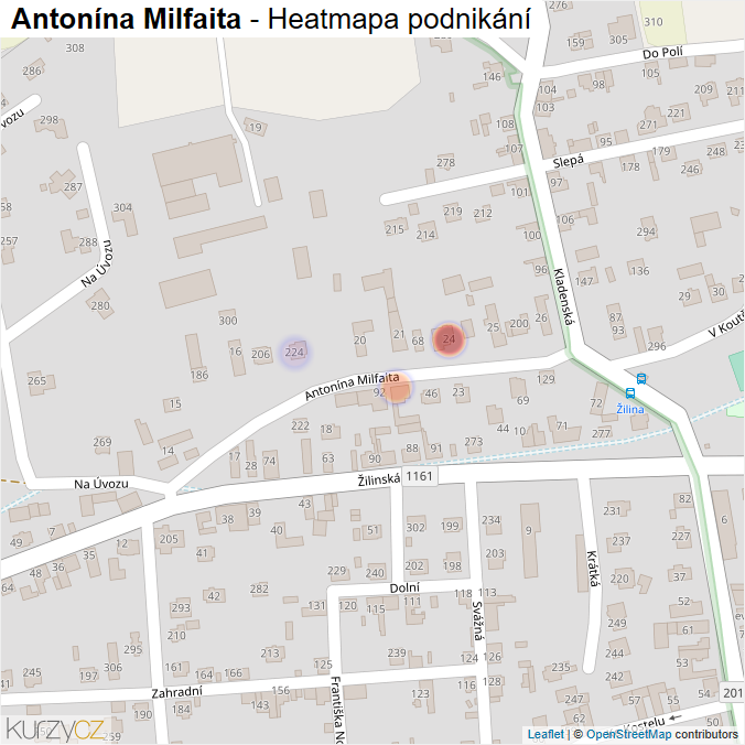 Mapa Antonína Milfaita - Firmy v ulici.