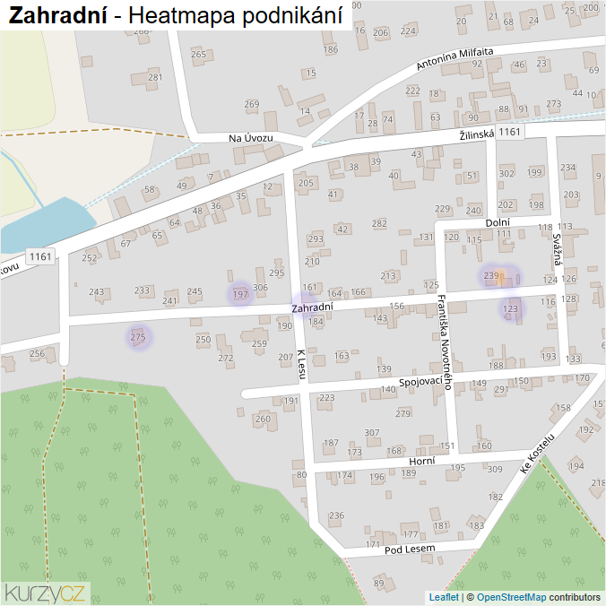 Mapa Zahradní - Firmy v ulici.