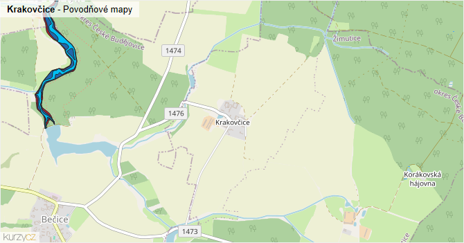 Krakovčice - záplavové mapy stoleté vody