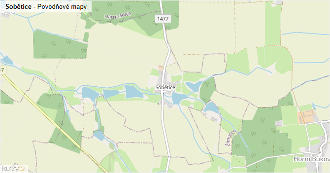 Sobětice - záplavové mapy stoleté vody