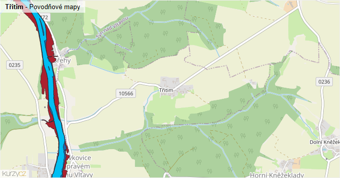 Třitim - záplavové mapy stoleté vody