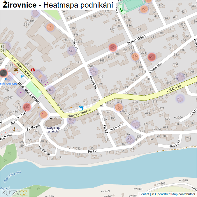 Mapa Žirovnice - Firmy v obci.