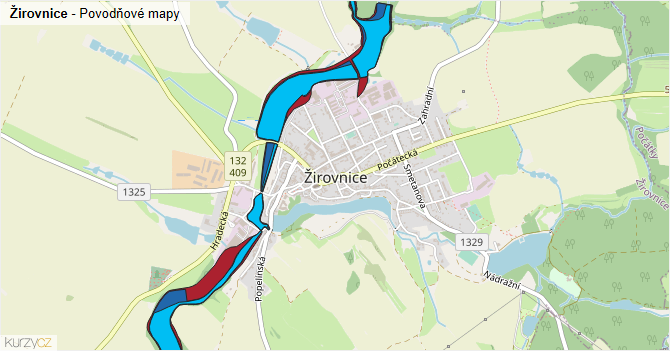 Žirovnice - záplavové mapy stoleté vody
